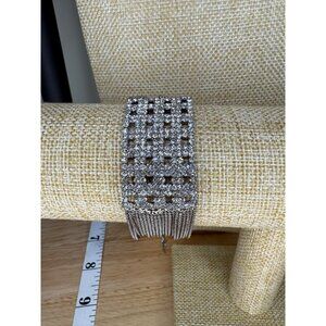 Christina Collection Silver Crystal Bracelet With Chain Fringe & Adjustable Clas